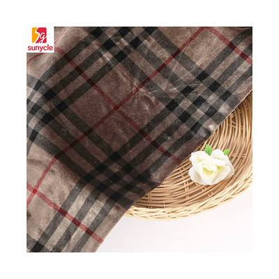 पिलोस्लिप परदा पैंट के लिए कॉफ़ी कलर प्लेड पैटर्न वाले वेलवेट फैब्रिक 240 ग्राम;